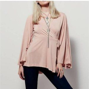 Free People Pink Dynasty Bell Sleeve Wrap Long Sleeve S Modal Blouse